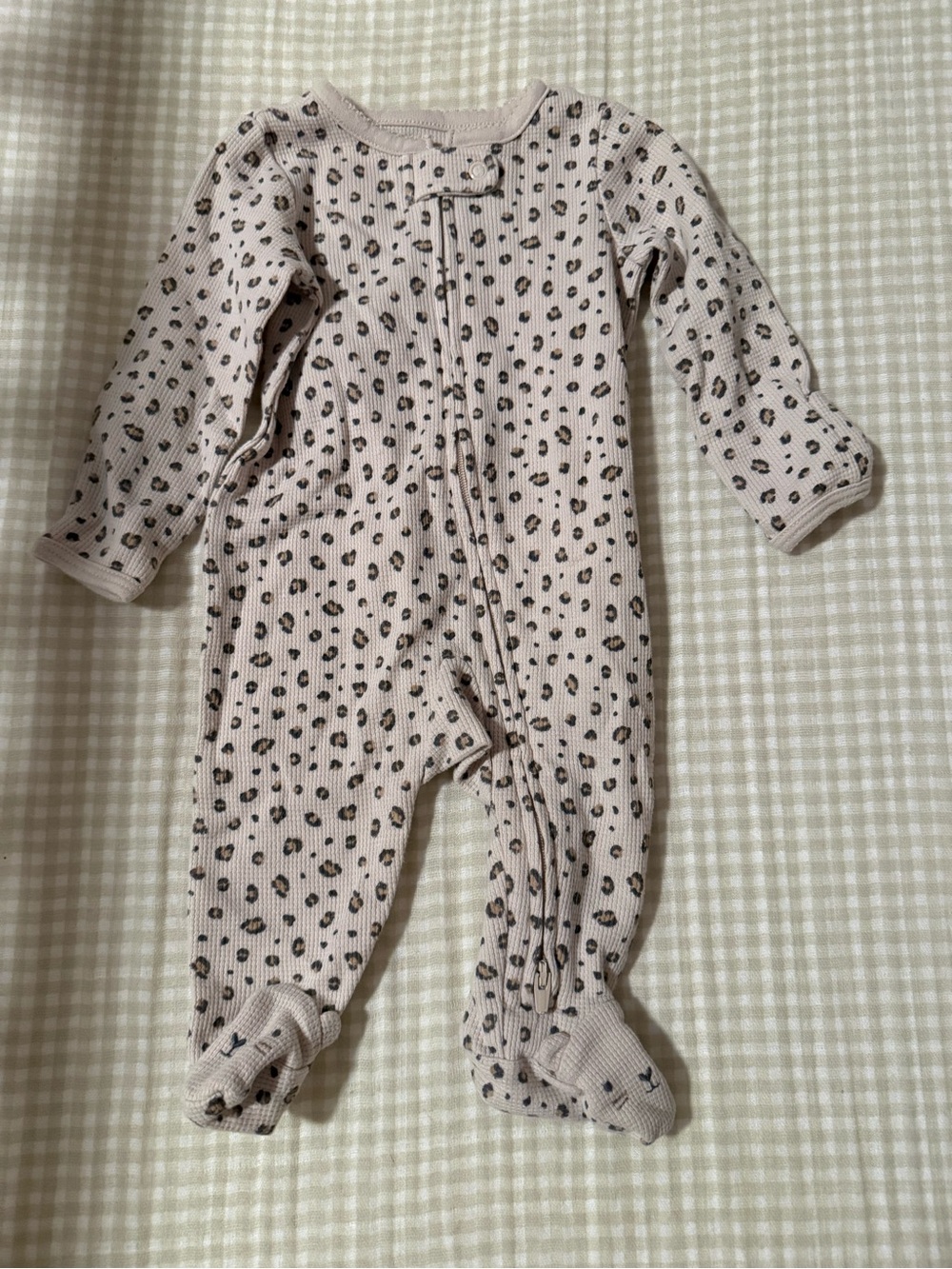Carter's Taupe Leopard Print Ribbed Footed One-Piece